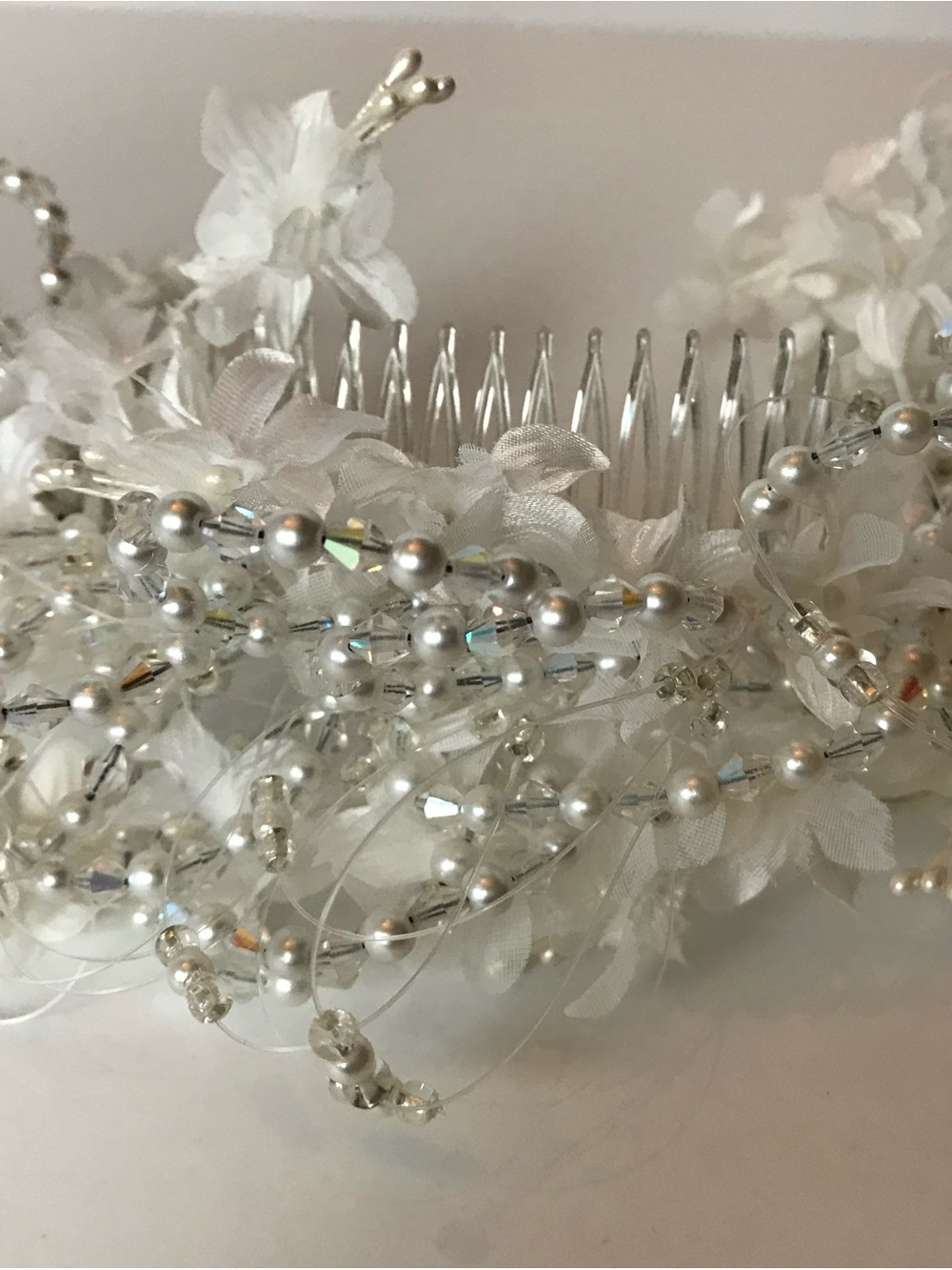 White Pearl & Crystal Floral Hair Comb